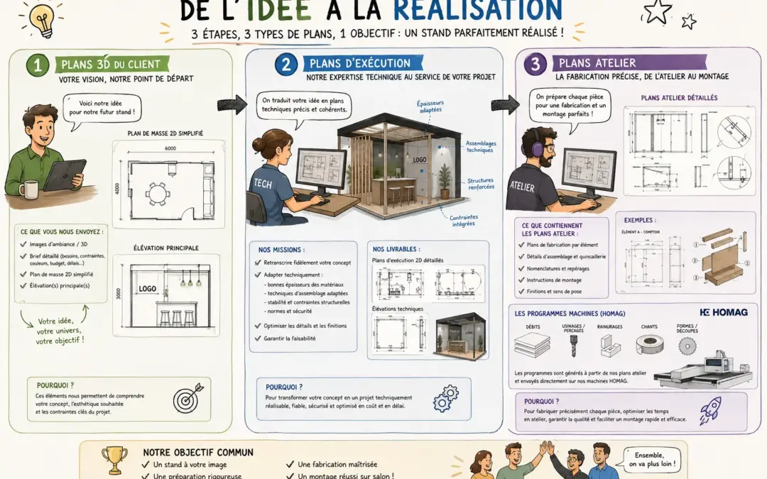 Plans 3D, plans d’exécution et plans atelier : quelles différences pour un stand ?