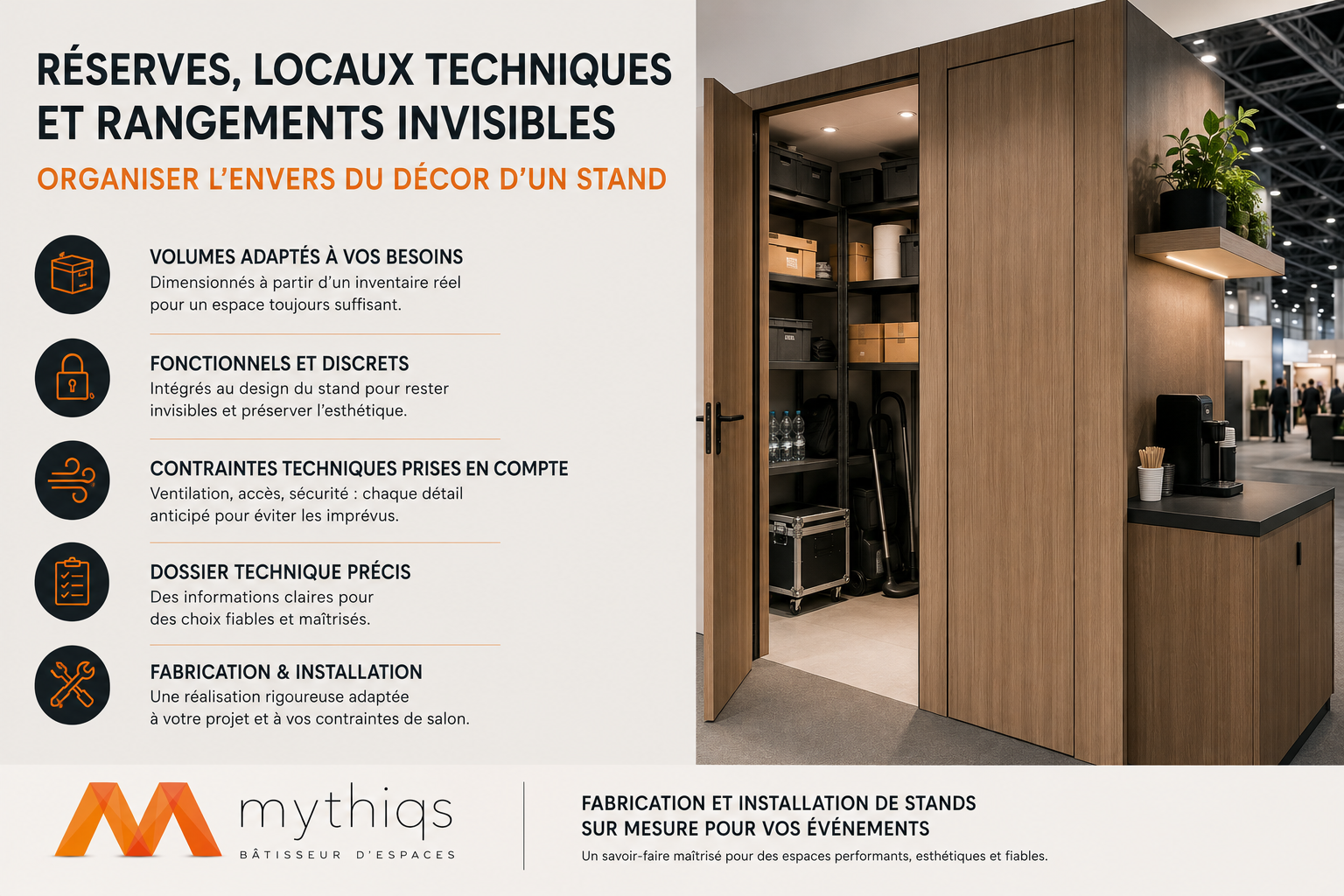 10-reserve-local-technique-stand-exposition réserve stand exposition, local technique stand, rangement invisible stand salon, stockage intégré, fabricant stand France